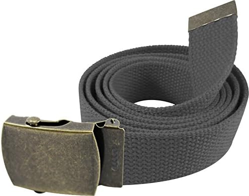 Enimay 56" Military Style Canvas Web Belt w/ Brass Roller Buckle Dark Grey