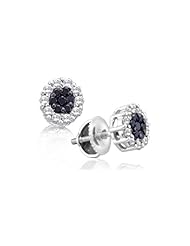 14K White Gold Round Brilliant Cut Black and White Diamond - Flower Shape Invisible & Channel Set Studs Earrings with Secure Screw Back Closure - (1.48 cttw.)