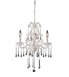 3 Light Chandelier In Antique White And Clear Crystal