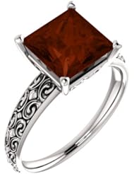 Platinum 8.00x8.00mm Princess Cut Mozambique Garnet Ring -- LIFETIME WARRANTY