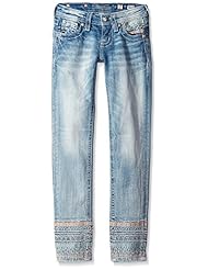Apparel: Miss Me Little Girls Embroidered Ankle Skinny Denim Jean, Light, 7 - Miss Me Girls 7-16 Child Code