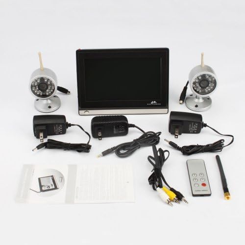 MicroMall(TM) 2.4 GHz Wireless Baby Kits Built-in 24 Infrared LED 380 TV Lines 1pcs 7" TFT LCD 4-Channel AV Color Monitor Receiver + 2pcs Waterproof IR Night Vision Security Camera