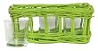 Hand Woven Kiwi Green Painted Willow Basket with 3 Glass Votives 8"L x 3 3/4"W x 3 1/4"H Set / 2
