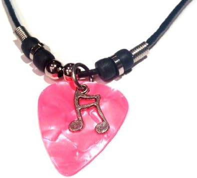18" Pink Guitar Pick and Musical Note Pendant Necklace
