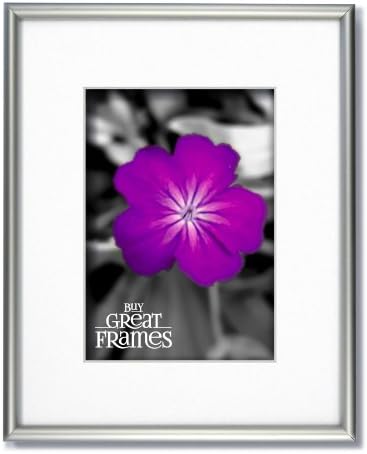 SET of 2 - 11x14 Frosted Silver Aluminum Metal Picture Frames and Glass with Single White Mats for 8x10.