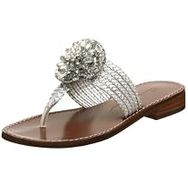 Beverly Feldman Women's Savannah Flat Thong Sandal,Silver Kid,8.5 M