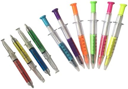 Syringe Pen 4 Pack (Black Ink) PLUS Shot Highlighters with 6 Colors