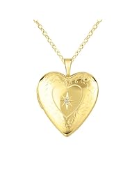 Gold over silver 0.01ct White Diamonds Heart Shaped Locket w/ Dia Necklace (G-H, SI1-SI2)