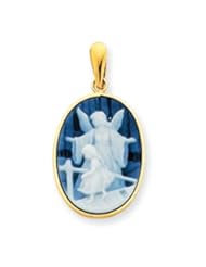 14k Gold 13x18mm Guardian Angel & Young Girl Agate Cameo Pendant