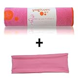 Flamingo Yogitoes mat size SKIDLESS yoga towel + pink hband stretchy headband combo by Absolute Yogi