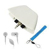 GTMax Headset Converter Adapter + White 3.5mm Stereo Headset Handsfree Soft Gel Earbud with Microphone for Microsoft XBOX 360 + Blue Wrist Strap Lanyard