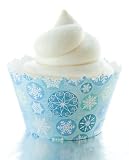 Winter Blue Icicle Snowflake Cupcake Wrapper - Set of 12 - January Cold Falling Snow Cup Cake Liners
