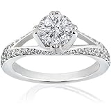 0.60 Ct Round Cut Diamond Swirl Split Band Engagement Ring Pave 14K FLAWLESS GIA