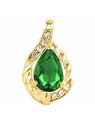 14K Yellow Gold Pear Cut Chatham Created Emerald and Diamond Pendant -- LIFETIME WARRANTY