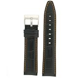 Watch Band Genuine Calfskin Alligator Grain Black with Orange Stitching Thick Padded 22mm