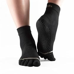 ToeSox Full Toe with Grip Yoga/Pilates Toe Socks, Black, Medium