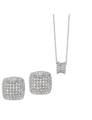 BRI Jewelry Sterling Silver Square Shape With Clear Micropave Cubic Zirconia Set - Pendant - Post Earring