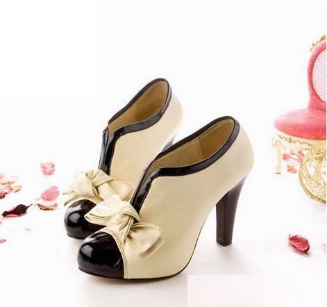 Sexy Lady Beige Bow Pump Shoes Platform Women High Heel
