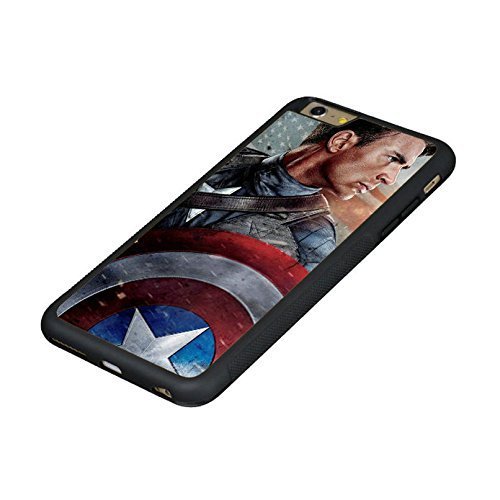 Designer iPhone 6 Captain America Protective Case,Durable Tough Hard Back Cover with High Impact TPU Anti-Slip Edge,[Scratch Resistant] [Impact Resistant][Shock Absorption] [Drop Protection] Rugged Case Shell, Heavy Duty Poly-Carbonate (PC) Back Case and Black [Non Slip Reinforced] Rubber Edge Hybrid Armor shell