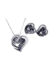 Nickel Free Sterling Silver Pendant & Earring Sets CZ Heart Zebra Print Set