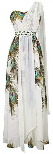 Angel-fashions Women's Floral Printed Beaded One Shoulder Maxi Dresses
