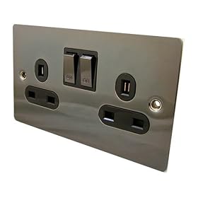 Flat Plate Black Nickel 2 Gang Socket