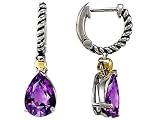 3.25 cts 925 Sterling Silver and 18k Gold Two Tone Genuine Amethyst Earrings