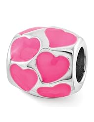 Sterling Silver s Pink Enameled Hearts Bead by Reflection Beads, Best Quality Free Gift Box Satisfaction Guaranteed