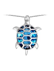 Original Star K (tm) Good Luck Turtle Pendant with Oval Simulated Blue Topaz in 925 Sterling Silver