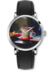 SPRAWL Aanalog Fashion Series Silver Ladies Watches of Genuine Black Leather Strap,Unique Wrist Watch for Women Girls Designed with Linda cup of coffee