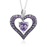 Natural Diamond and Amethyst Heart Necklace Pendant in 10k Gold -1.55 cttw
