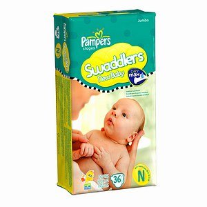 Pampers Swaddlers Diapers, Jumbo Pack, Newborn 36 ct (Quantity of 3)