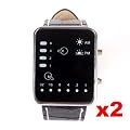 Neewer 2x Cool Fashion Binary Yellow & Red LED Date Digital Man Lady Leather Watch Black