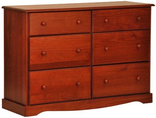 Double Dresser, 2 Regular (Top), 4 Super Jumbo (Bottom) Drawers, Mahogany, 48w x 33h x 17d, 100% Solid Wood. Optional Mirror, Antique Brass Knobs Sold Separately. REQUIRES ASSEMBLY.