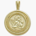 10 Karat Yellow Gold Guardian Angel Round Charm Pendant