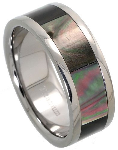 Titanium 8 mm (5/16 ) Flat Band Inlaid w/ Mother Of Pearl
