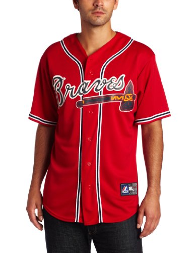 MLB Men's Atlanta Braves Brian Mccann Scarlet Alternate Short Sleeve 6 Button Synthetic Replica Baseball Jersey Spring 2012  (Scarlet, X-Large)