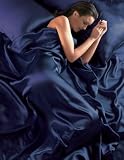 6 piece Satin Navy Superking Size Duvet Cover Set (inc 1 duvet cover,1 fitted sheet,4 pillowcases)