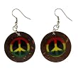 Rasta Peace Sign Earrings - Round Coconut 1 Inch Diameter
