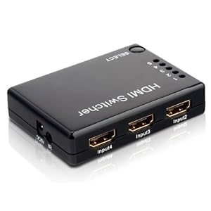 5 Port Smart HDMI Switch (Auto switch among 5 input sources, IR remote and AC Adapter included)