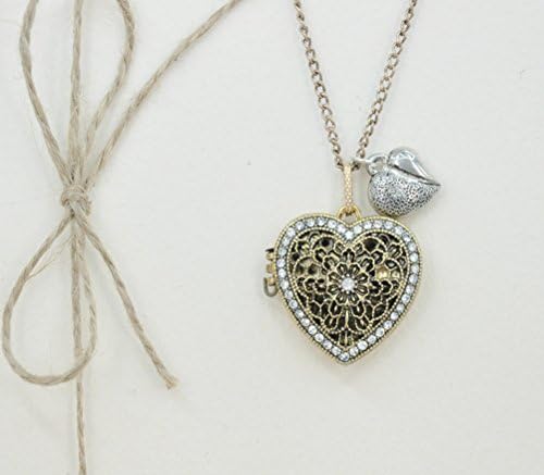 MP Handmade Golden Rhinestone Hollow Out Heart Shape Locket Antique Style Long Necklace KDP 0618