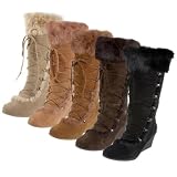 Bearpaw Womens Kaska Suede Fur Trim Wedge Boot