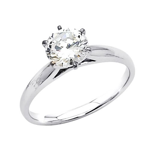 14K White Gold Round Solitaire CZ Cubic Zirconia Engagement Ring Band