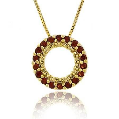 Vermeil Genuine Garnet Stone Prong Round Eternity Pendant Slide