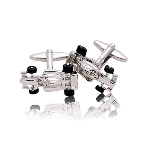 Race Car Silver Novelty Cufflinks