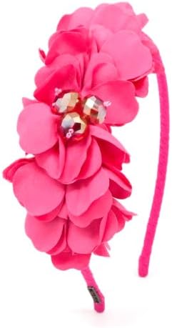 Chelsea Hill Collection "Laura" Fuchsia Pink Hard Headband, 1/4" Flower Cluster with Beaded Center