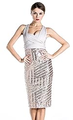 Sleeveless Cocktail Knee Length Backless Sequined Lace Polyester Prom Dress 