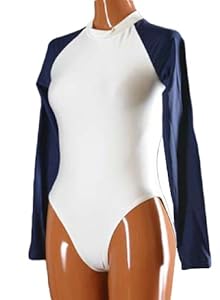 AveryDance Long Sleeve Spandex Leotard Dancewear, M, White and Navy
