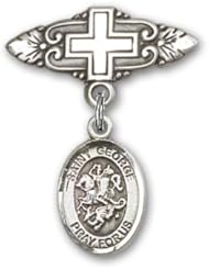 Sterling Silver Baby Badge with St. George Charm and Badge Pin with Cross