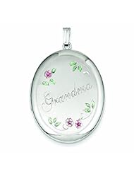 Genuine .925 Sterling Silver Grandma Enamel Flowers 34mm Oval Locket 8.5 Grams. 100% Satisfaction Guaranteed.